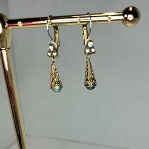 Gold Cone Earrings with Teal Ball